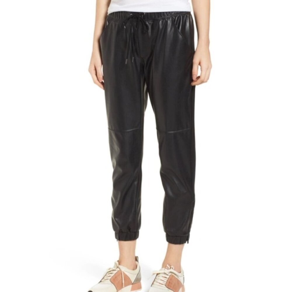 David Lerner Blake Faux Leather Jogger Pants Black Size S
